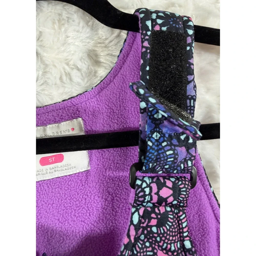 The Childrens Place Girls 5T Snow Bibs Purple Pink Blue Geometric Print Overalls